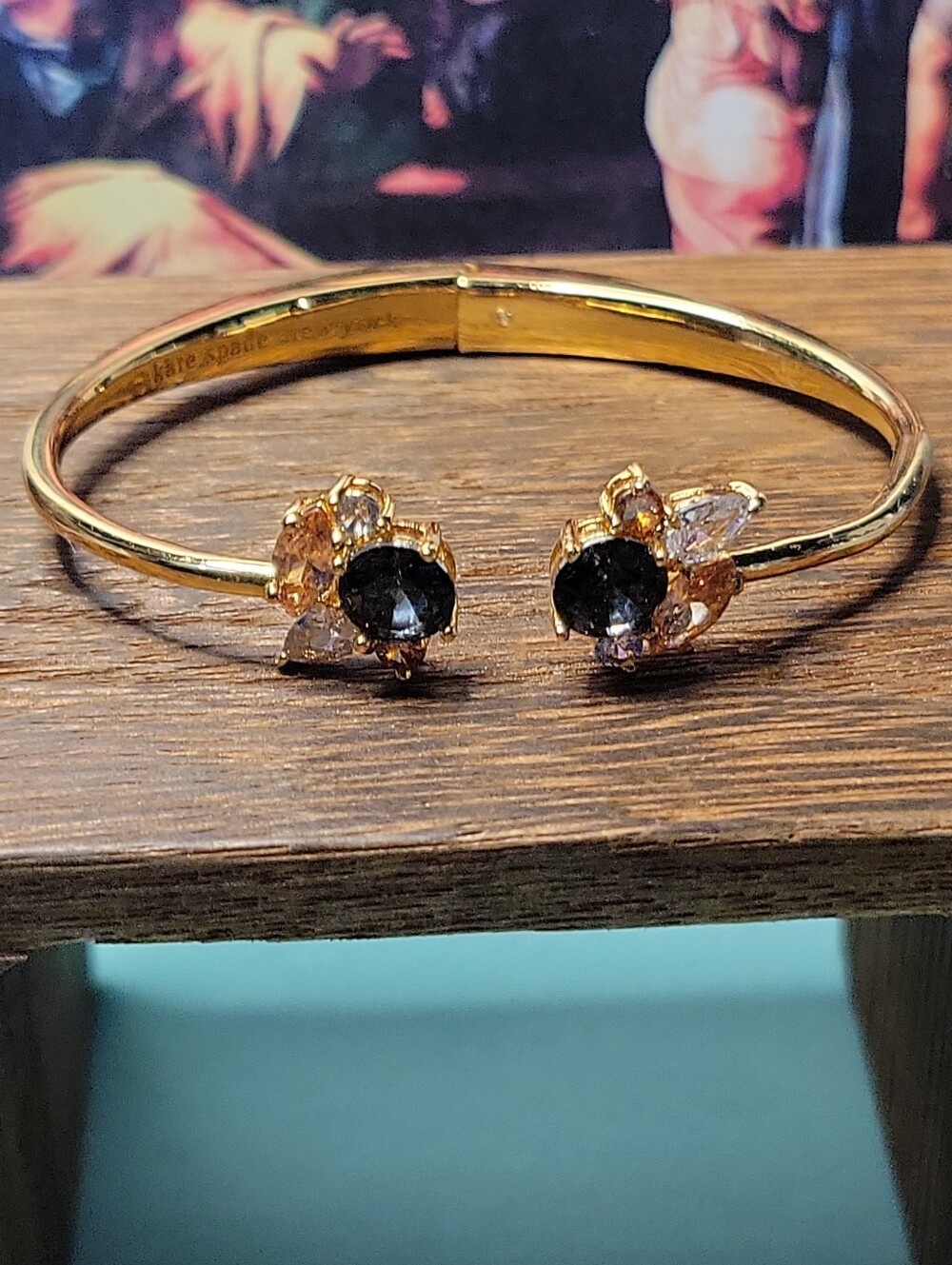 Kate Spade Little Gem Hinged Gold Tone Cuff With Multi Crystal 6 To 61/2 Inch. - Picture 4 of 4